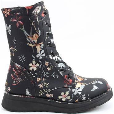 HEAVENLY FEET WOMENS ZIP LACE ANKLE BOOT - BLACK FANTASY